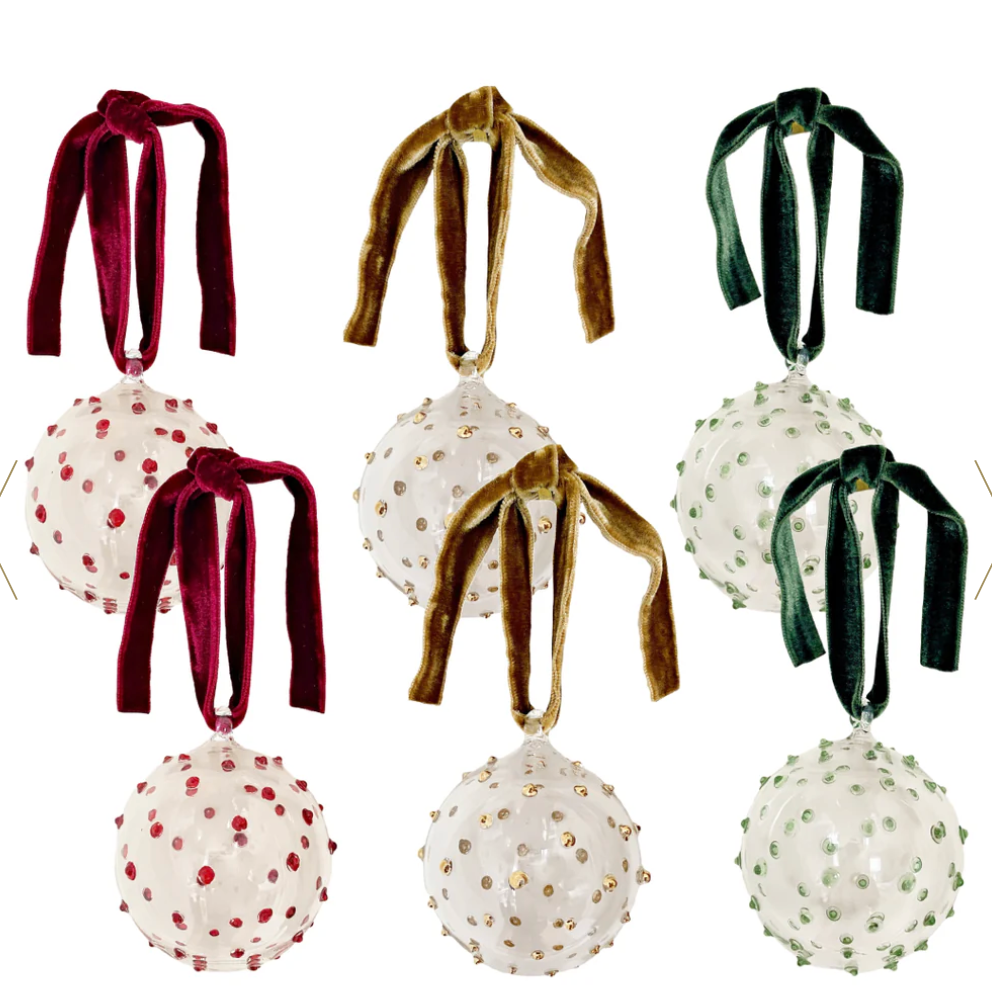 Box of Six Pom Glass Baubles