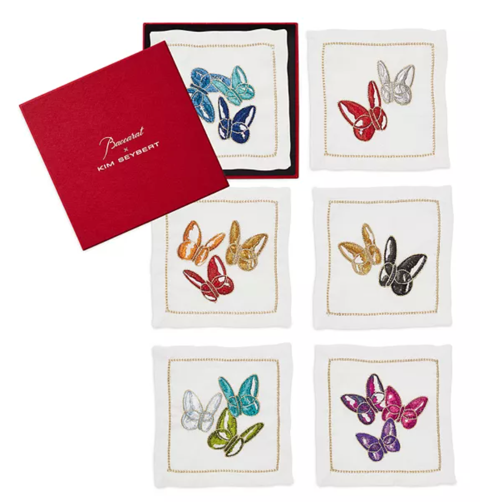 Baccarat x Kim Seybert Butterfly Cocktail Napkin in Multi, Set of 6 in a Gift Box