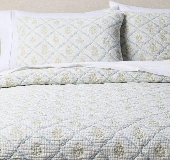 3pc Full/Queen Reversible Lightweight Matelasse Quilt and Shams Set Cottage Floral Green - Threshold™