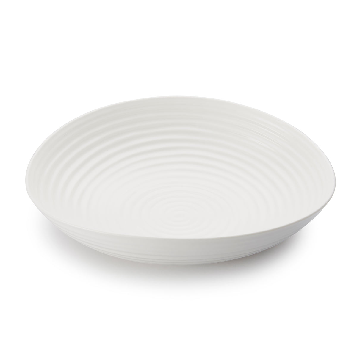 Front view of Sophie Conran Pasta Serving Bowl showcasing raised concentric ridges with white background