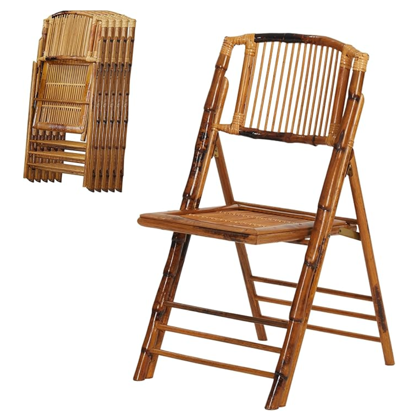 6 Pack Bamboo Foldable Patio Dining Chairs