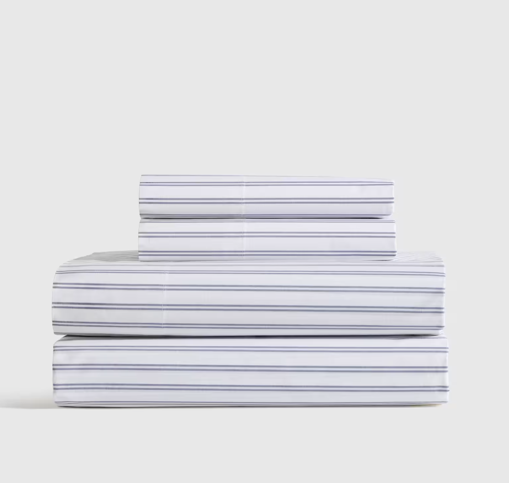 Cal King Organic Crisp Percale Sheet Set in Striped Mineral