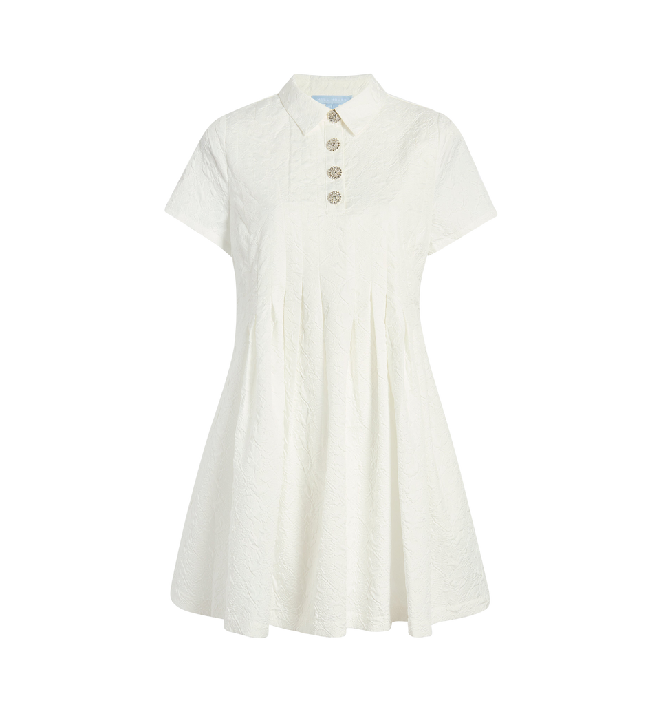 The Rosalind Dress in Winter White Puffy Jacquard