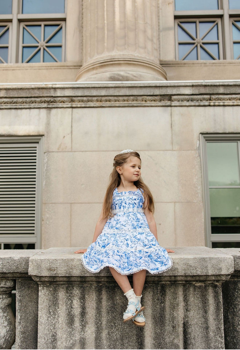 Jaylin Blue and White Linen Sleeveless Summer Dress 5Y