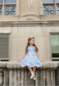 Jaylin Blue and White Linen Sleeveless Summer Dress - Petite Maison Kids