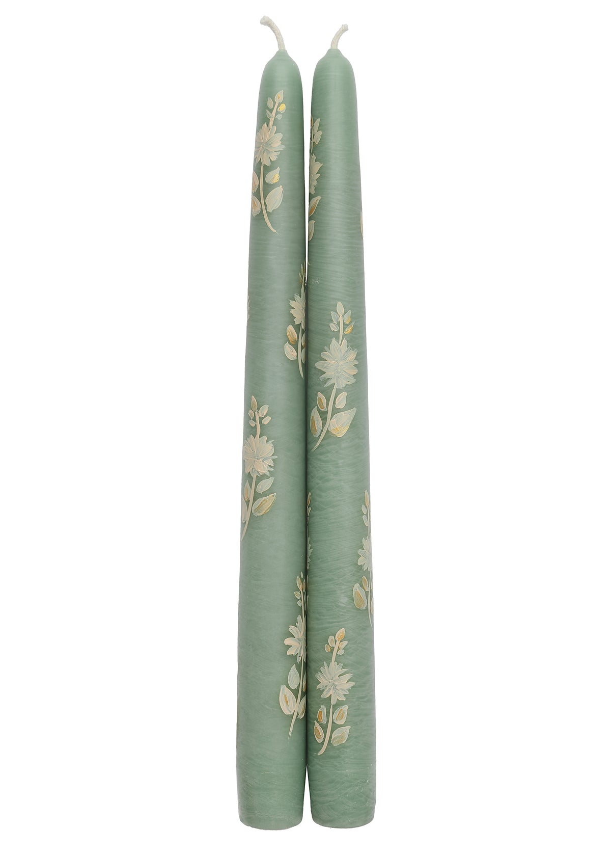 Sage Blossom Hand-Painted Taper Candles, Set of Two