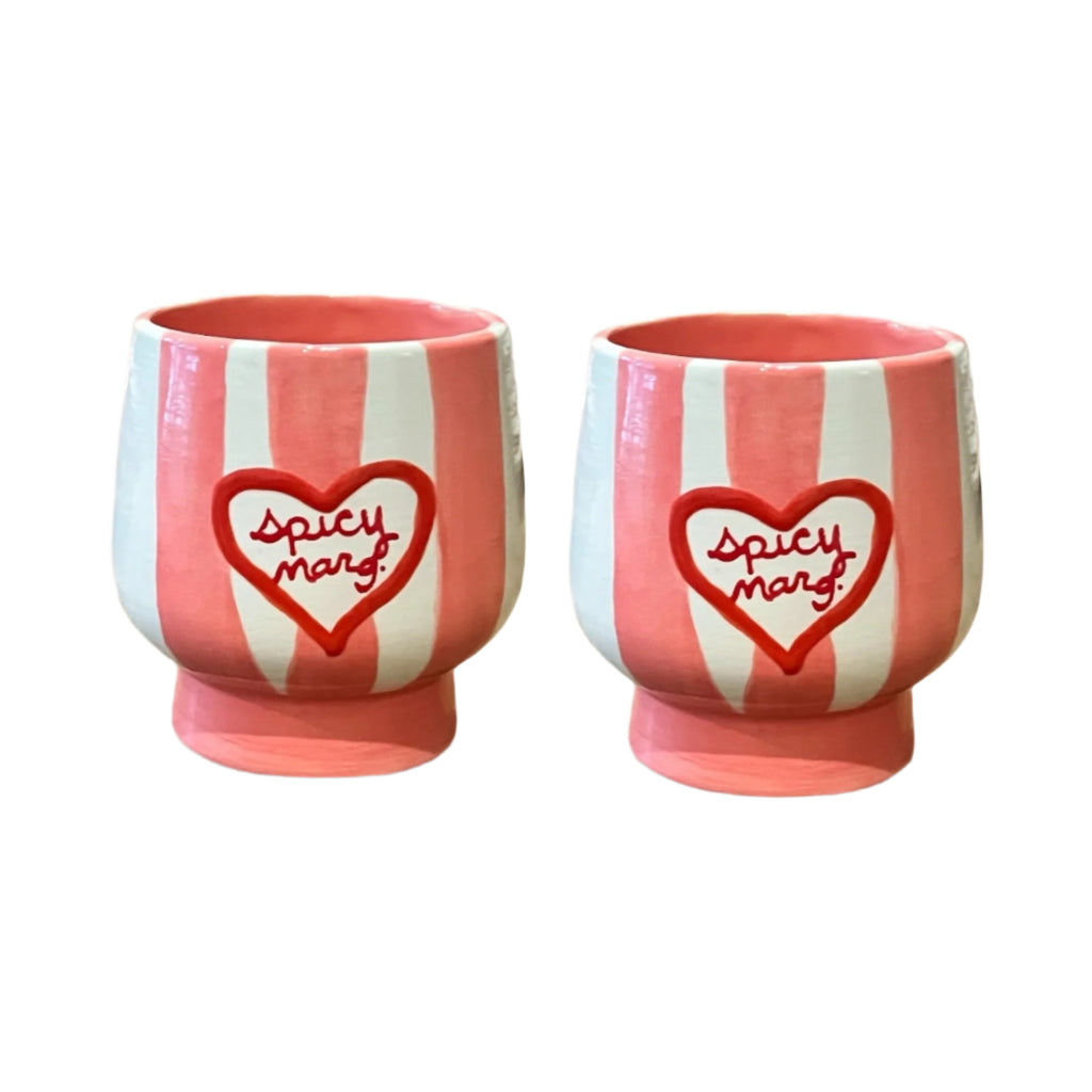 Hand-painted Striped “Spicy Margs” Cups, Set of 2
