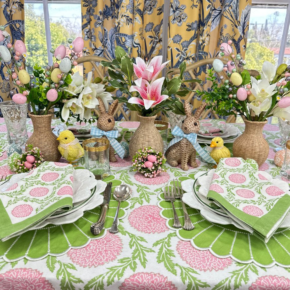 Easter tablescape, Easter placemat, green embroidered placemat