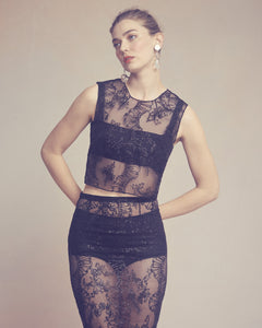 Laurence Top in Black Organza with Ribbon Embroidery