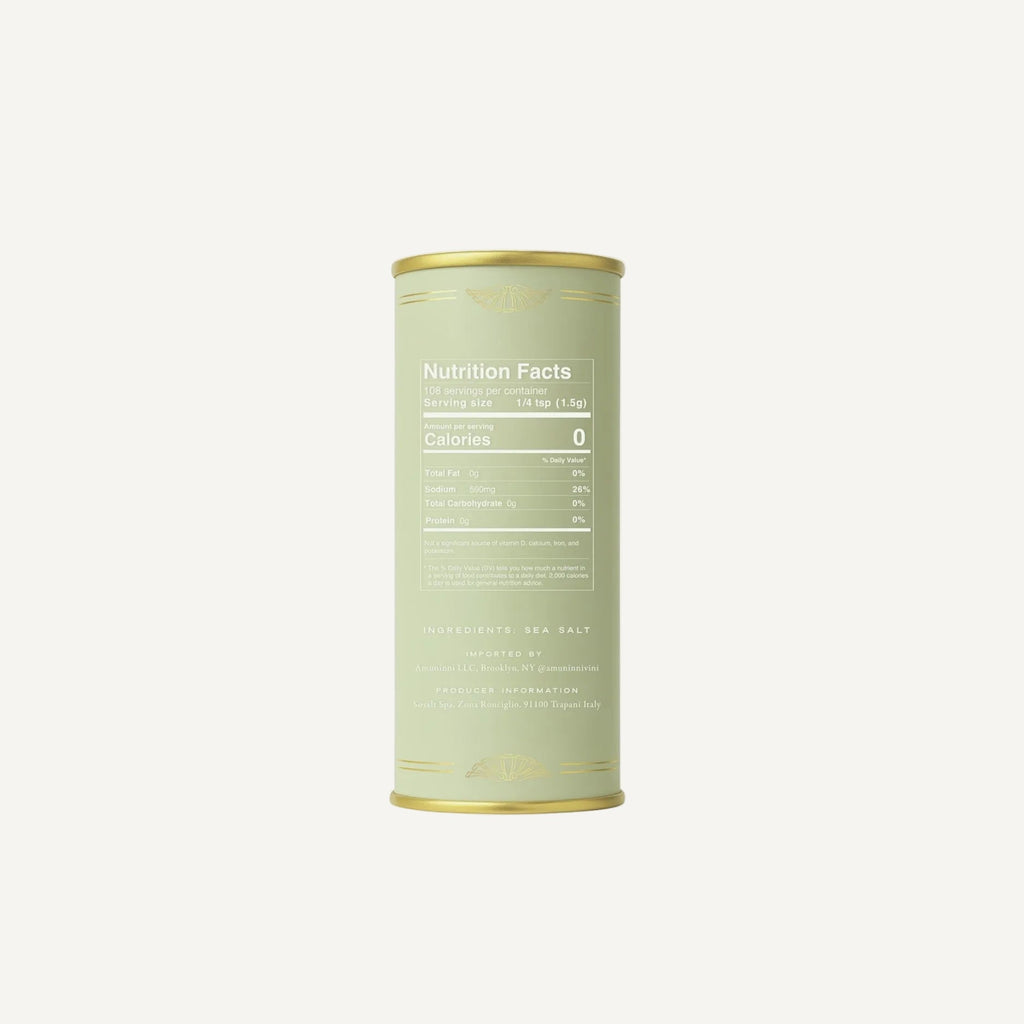SEA SALT Canister with nutrition facts label on a white background