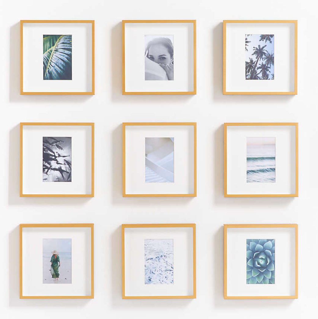 9-Piece Brushed Brass 4x6 Gallery Wall Frame Set
