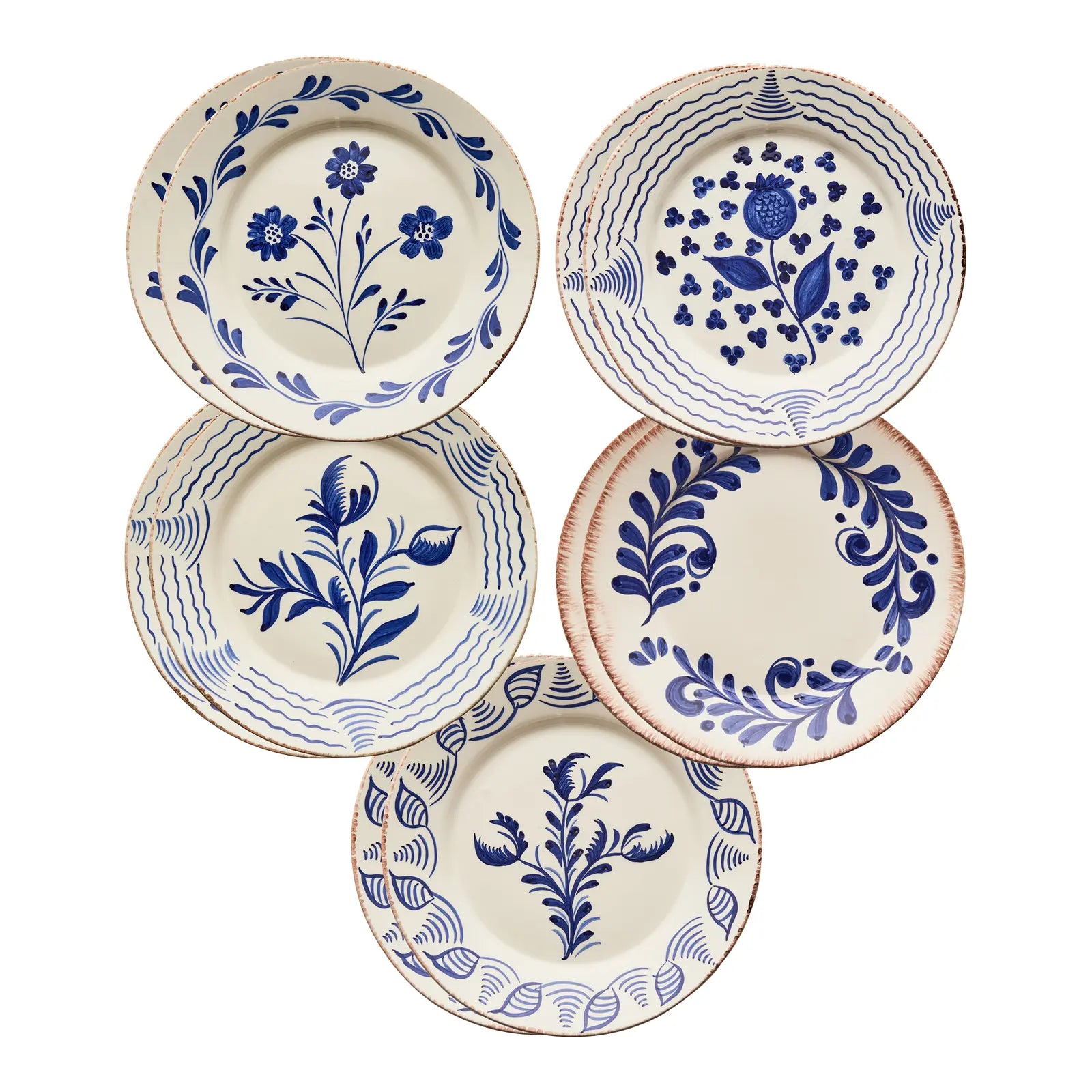 Casa Nuno Blue and White Dinner Plates, Mixed Patterns, Set of 10