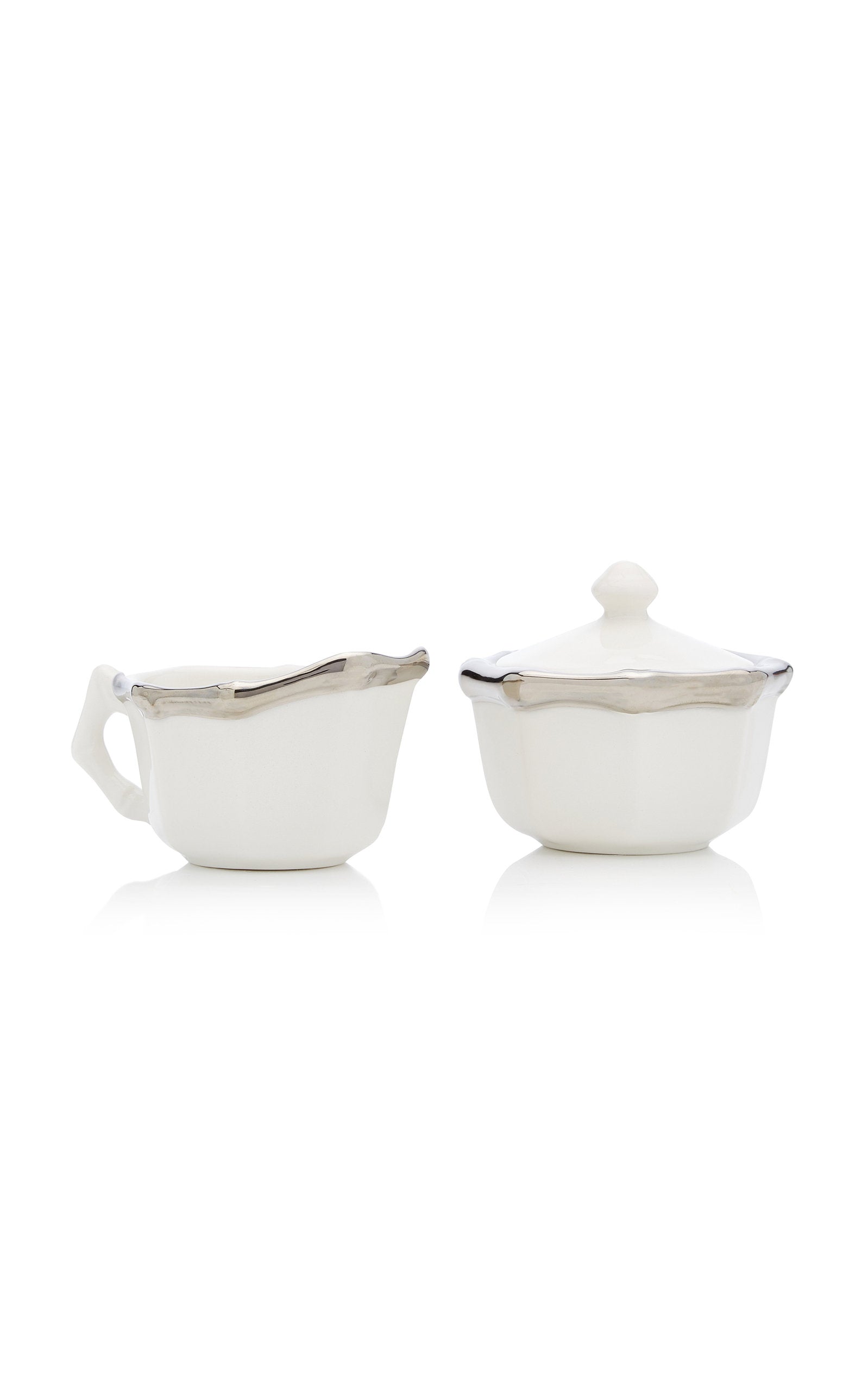 Bamboo Platinum-Trimmed Ceramic Sugar Bowl and Creamer Set