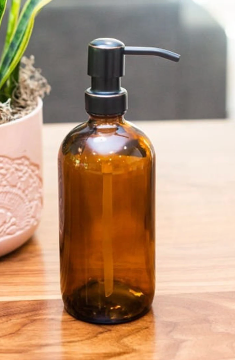 Amber Market Glass Dish Soap Dispenser in Antique Brass
