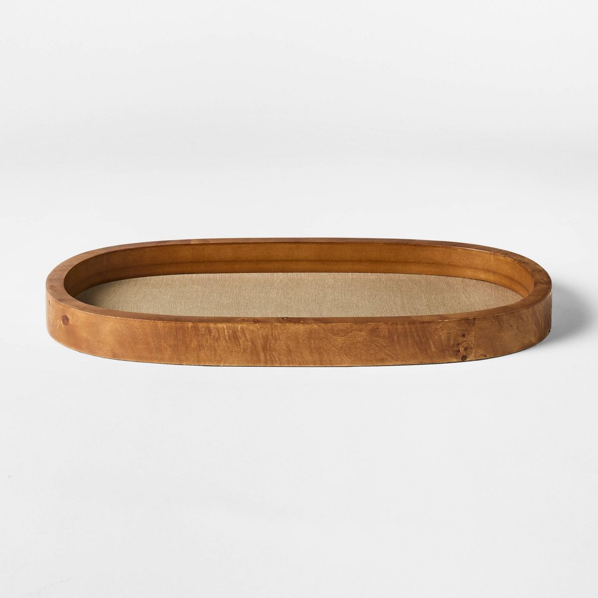 9.5" Burl Wood and Linen Tray