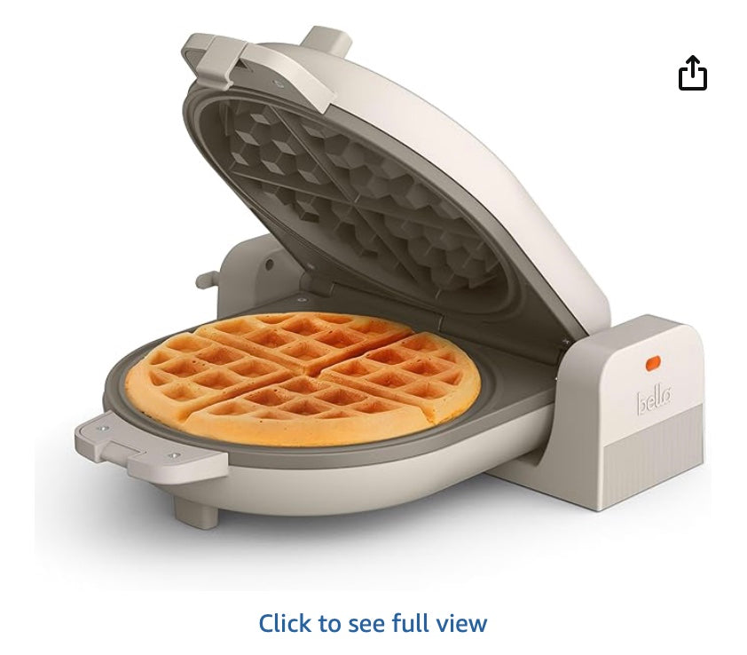 bella Flip-n-Store Waffle Maker with EverGood™ Ceramic Nonstick Coating, Fits-anywhere™ Kitchenware, Power Indicator Light, Cool Touch Handle & Cord Wrap, 7” Wide & 1" Deep Plates, 1000 Watt, Oatmilk