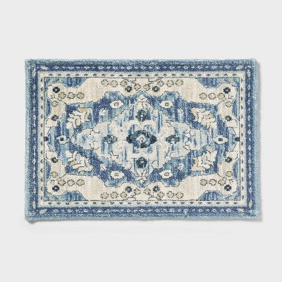 20"x30" Medallion Bath Rug Blue