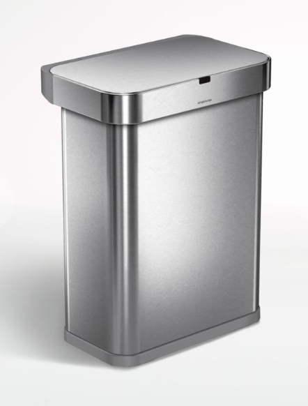 Brushed Stainless Steel 58-Liter Rectangular Sensor Can with Voice and Motion Control