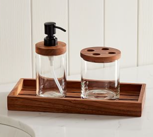 Clover Wood & Glass Bath Accessories