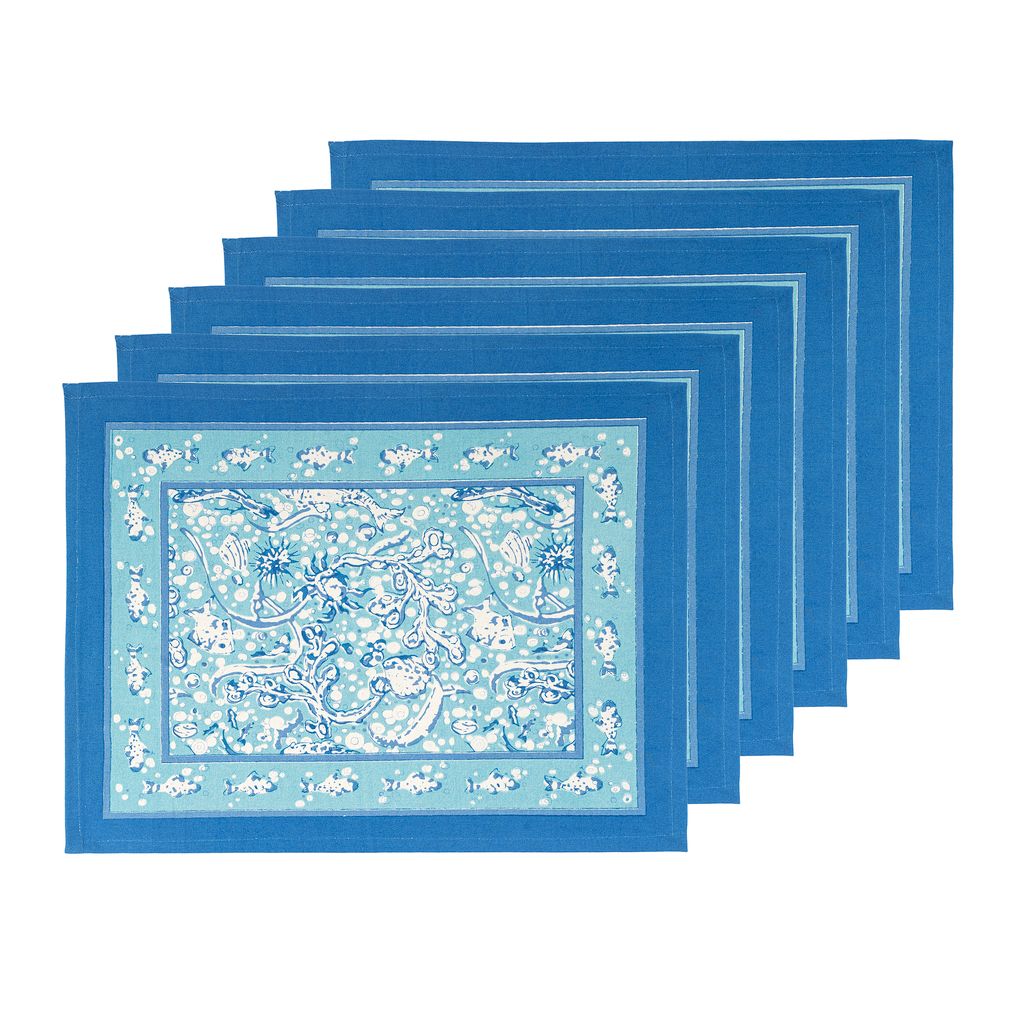 La Mer Mats in Aqua, Set of 6