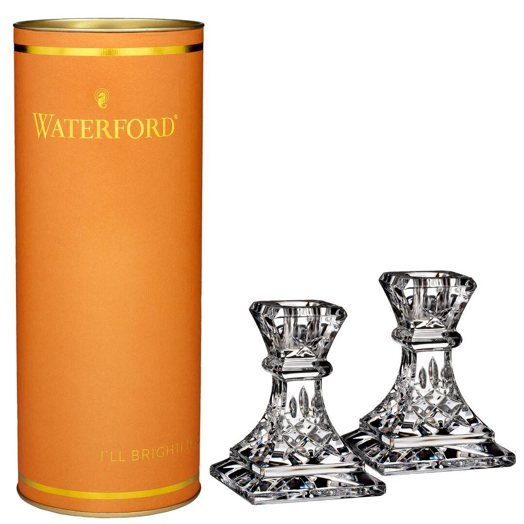Giftology Lismore Candlestick, Set of 2, Orange Box
