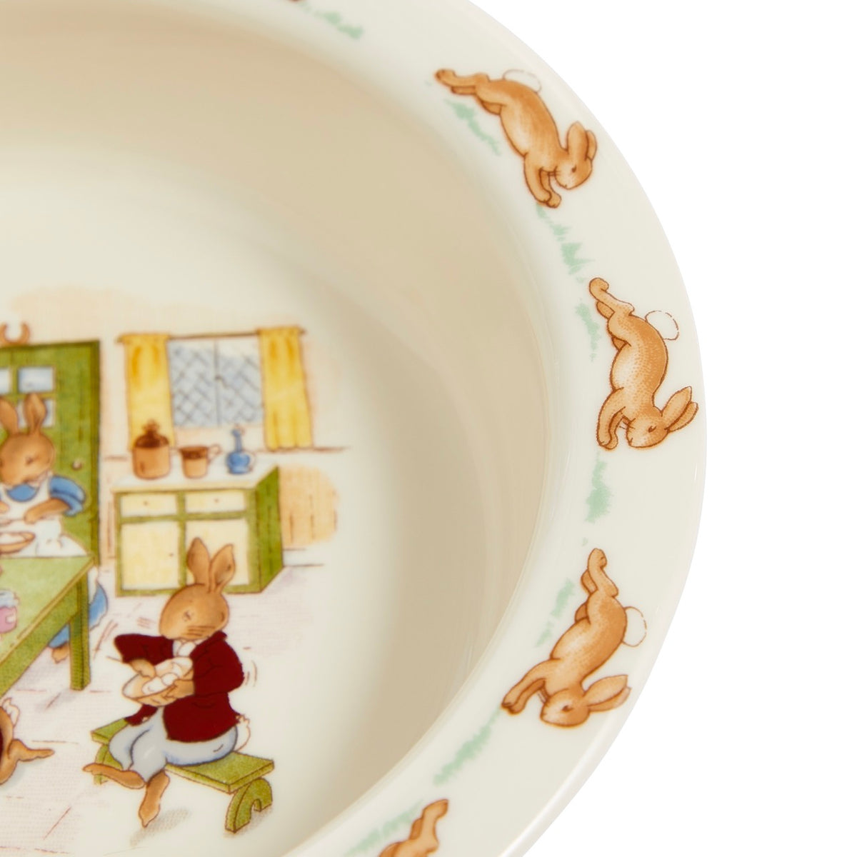Close-up of Bunnykins Baby Plate showcasing rabbit motif and nursery scene on fine bone china