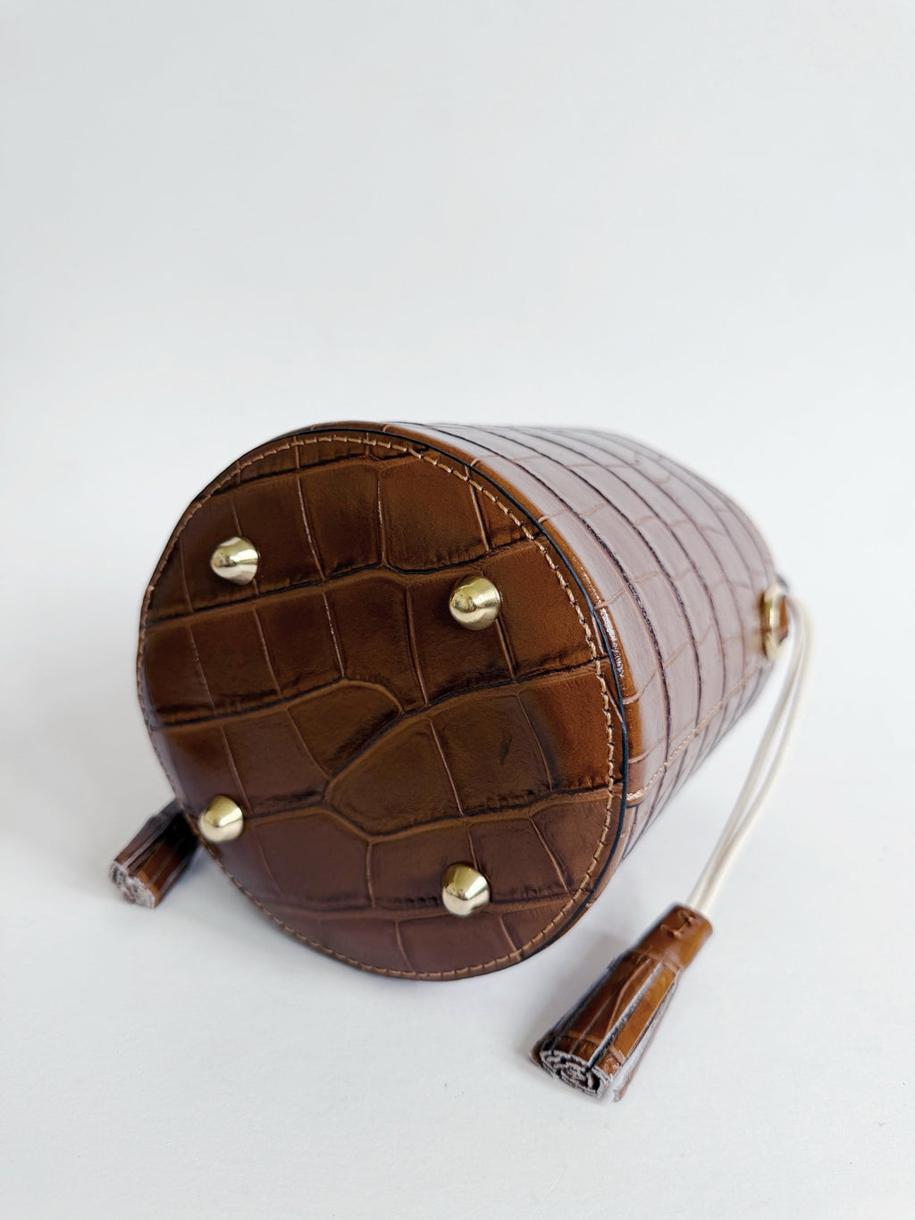Embossed Croc Bucket Bag in Camel