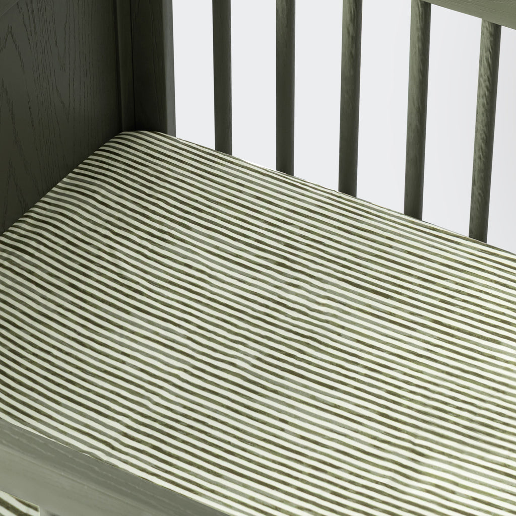 All-Stages® Midi Crib Sheet in GOTS Certified Organic Brushed Cotton by Nate Berkus in Juniper Stripe