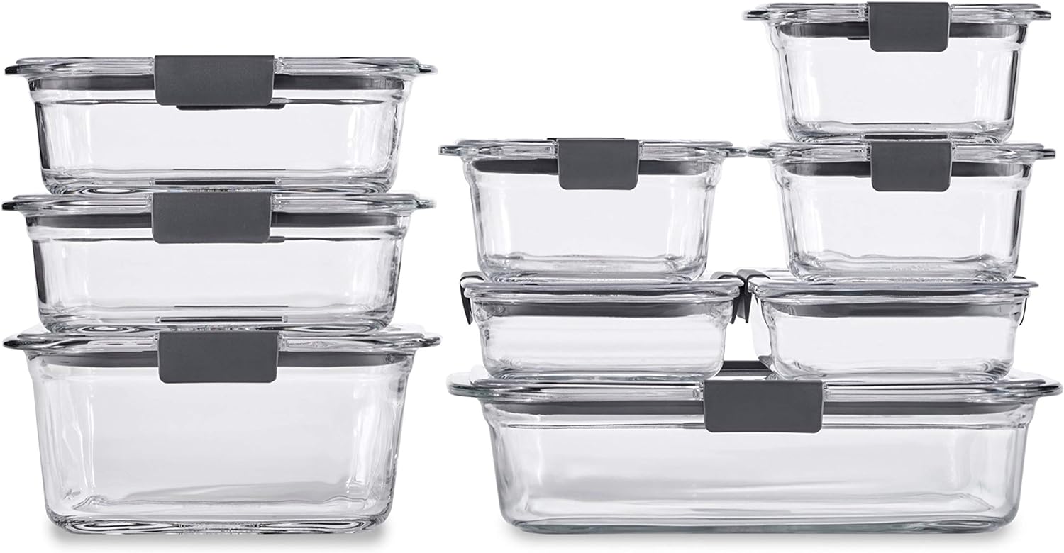 Brilliance Glass Storage Set of 9 Food Containers with Lids (18 Pieces Total