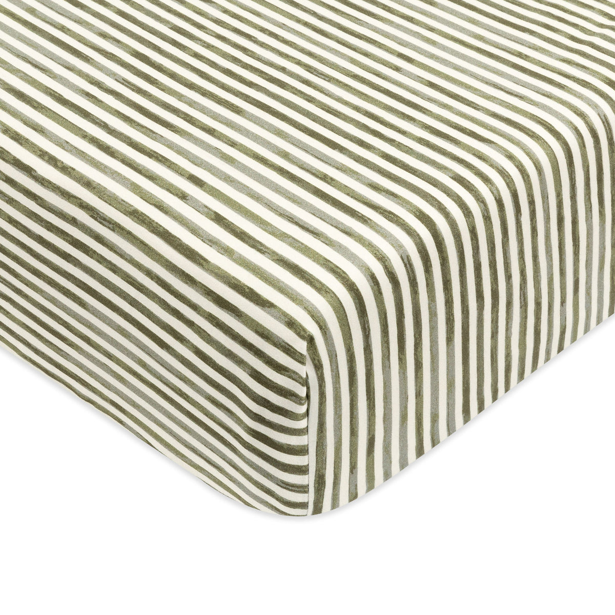 Crib Sheet in GOTS Certified Organic Brushed Cotton by Nate Berkus in Juniper Stripe
