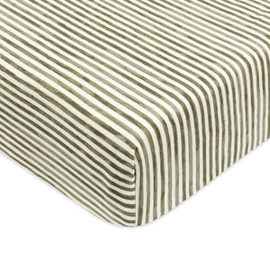 Crib Sheet in GOTS Certified Organic Brushed Cotton by Nate Berkus in Juniper Stripe