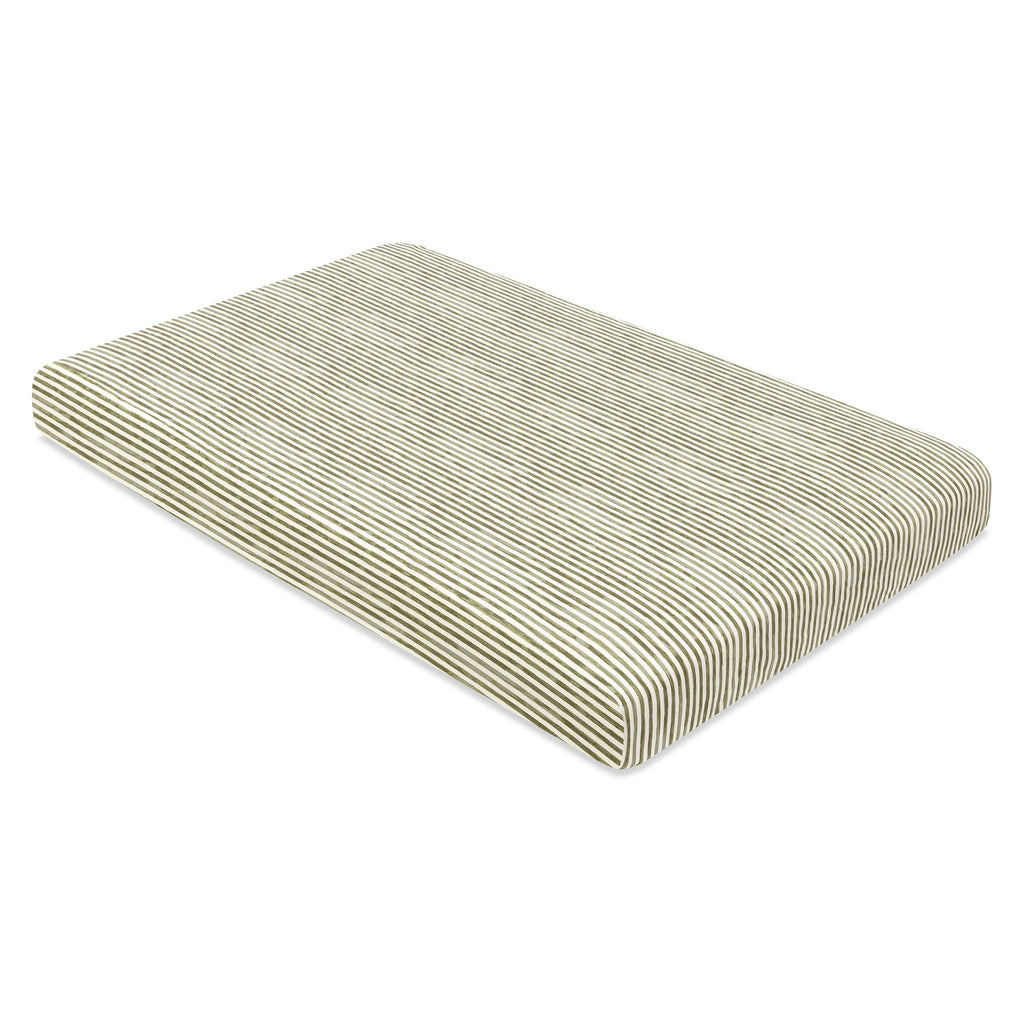 Mini Crib Sheet in GOTS Certified Organic Brushed Cotton by Nate Berkus in Juniper Stripe