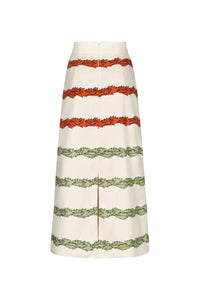 El Carmen Embroidered Cotton Midi Skirt in Ivory Striped Helechos