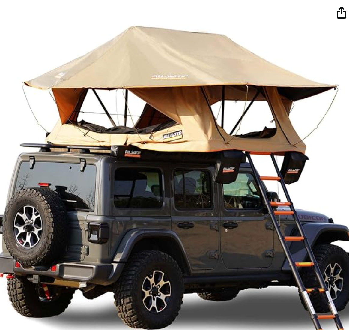 ALL TOP Overland 2-3Person Roof Top Tent - Camping Waterproof Tent with Rain Fly - Folding Ladder with Comfortable Bedding