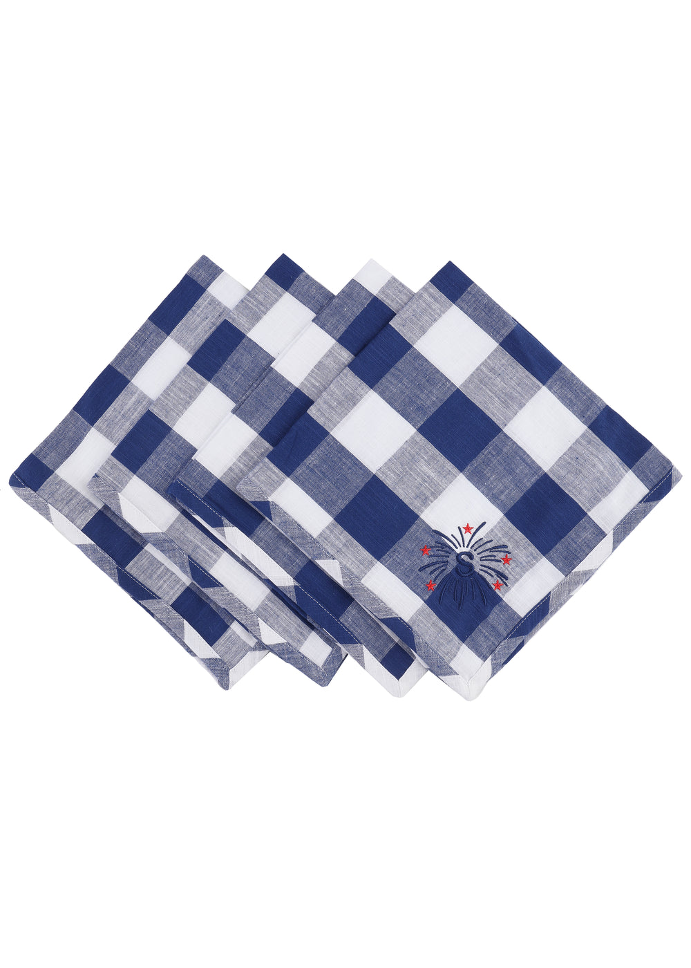 Gingham Napkins-Blue & White-Fireworks, Set of 4