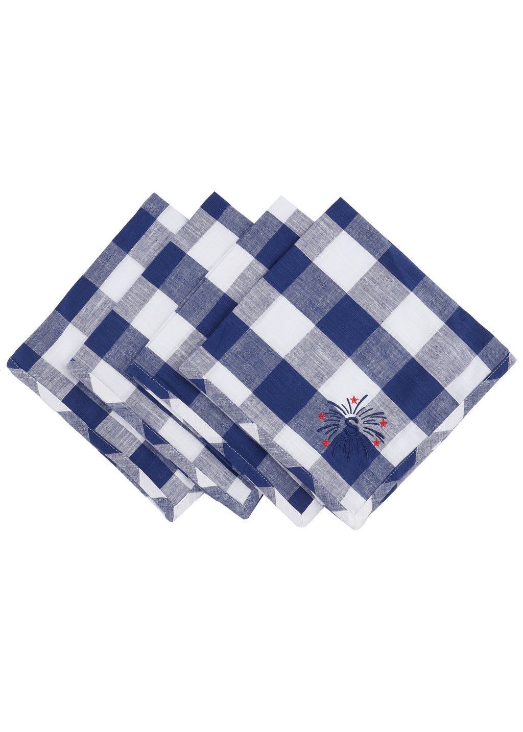Gingham Napkins-Blue & White-Fireworks, Set of 4