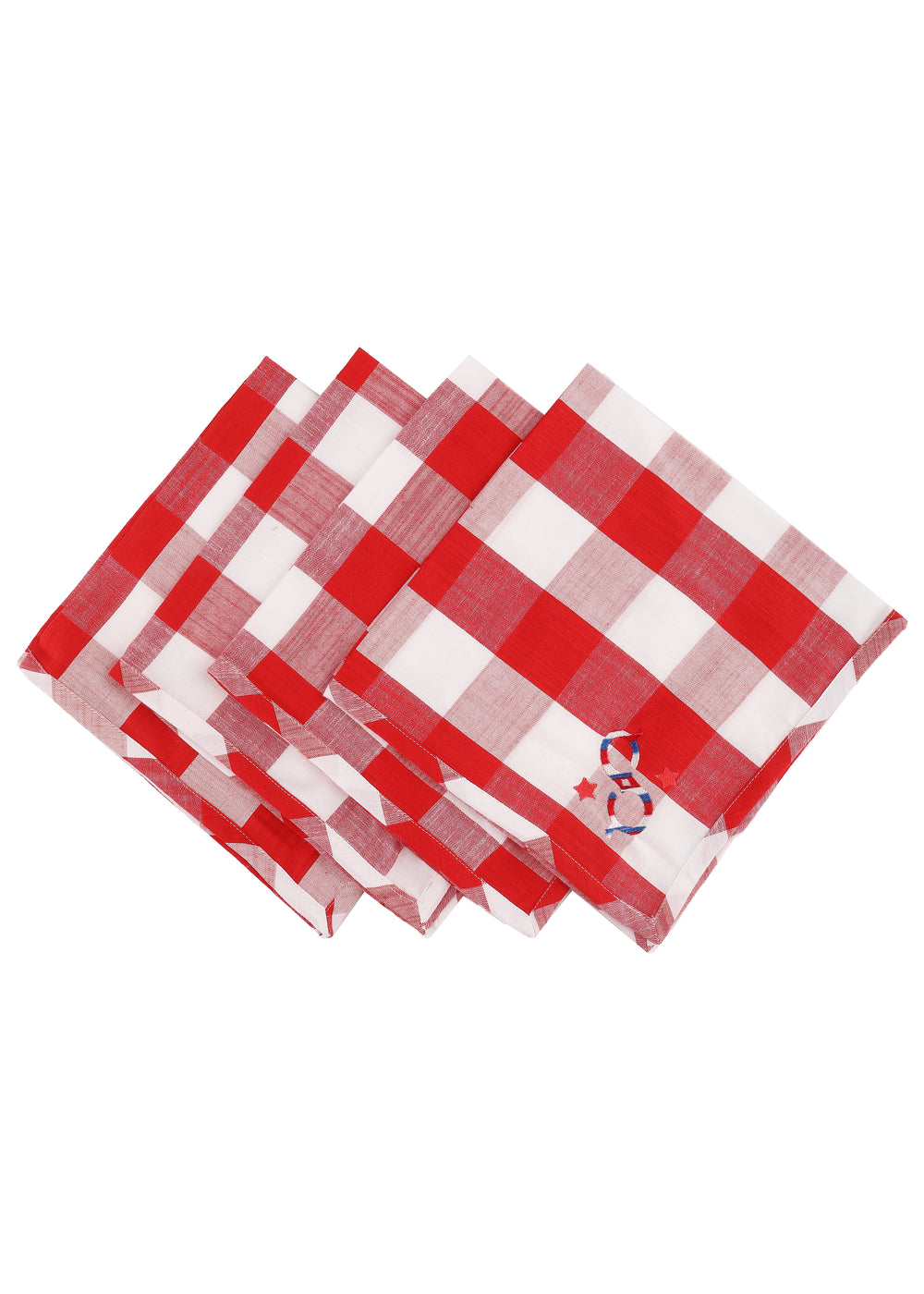 Gingham Napkins-Red & White-Stars, Set of 4