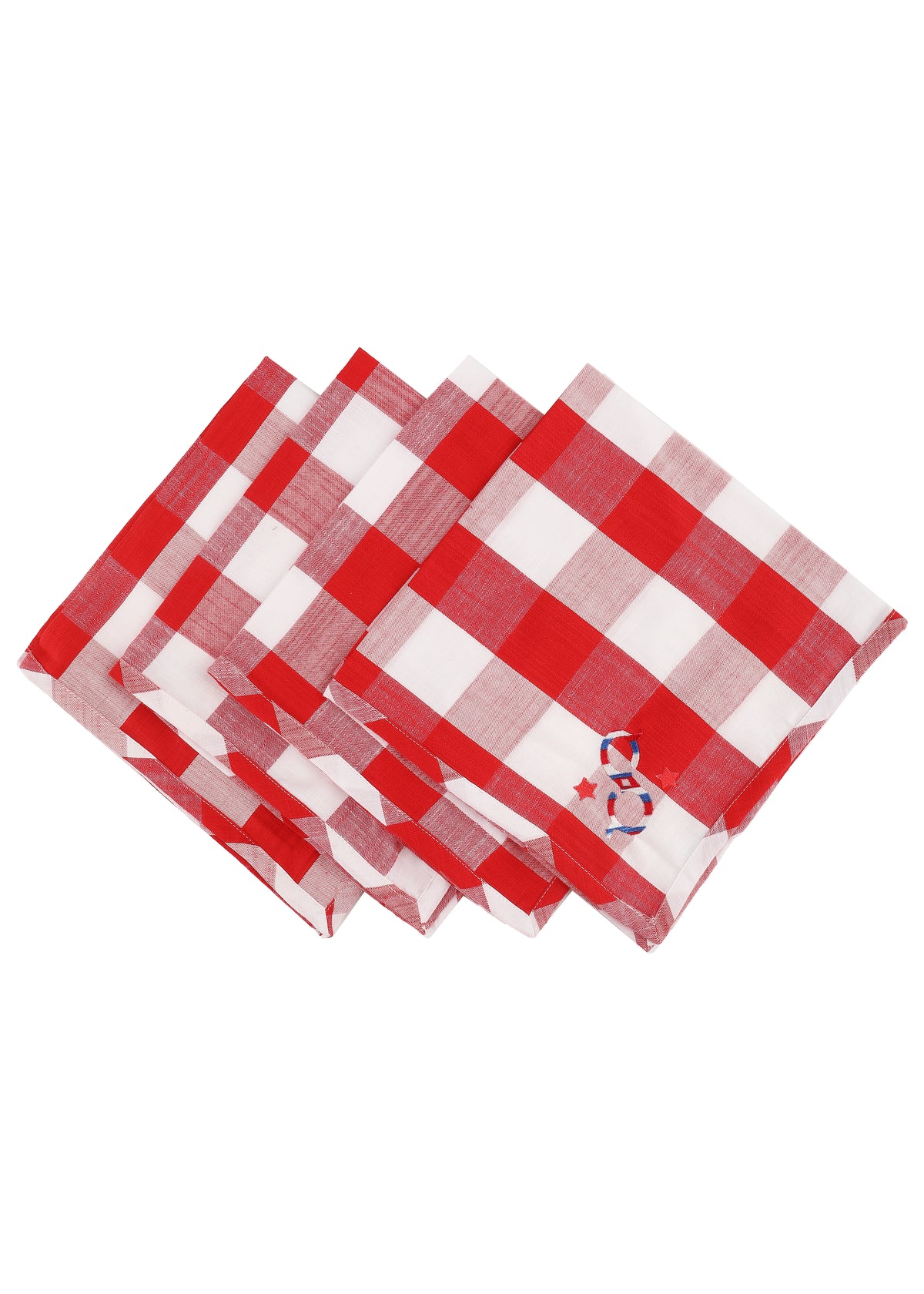 Gingham Napkins-Red & White-Stars, Set of 4