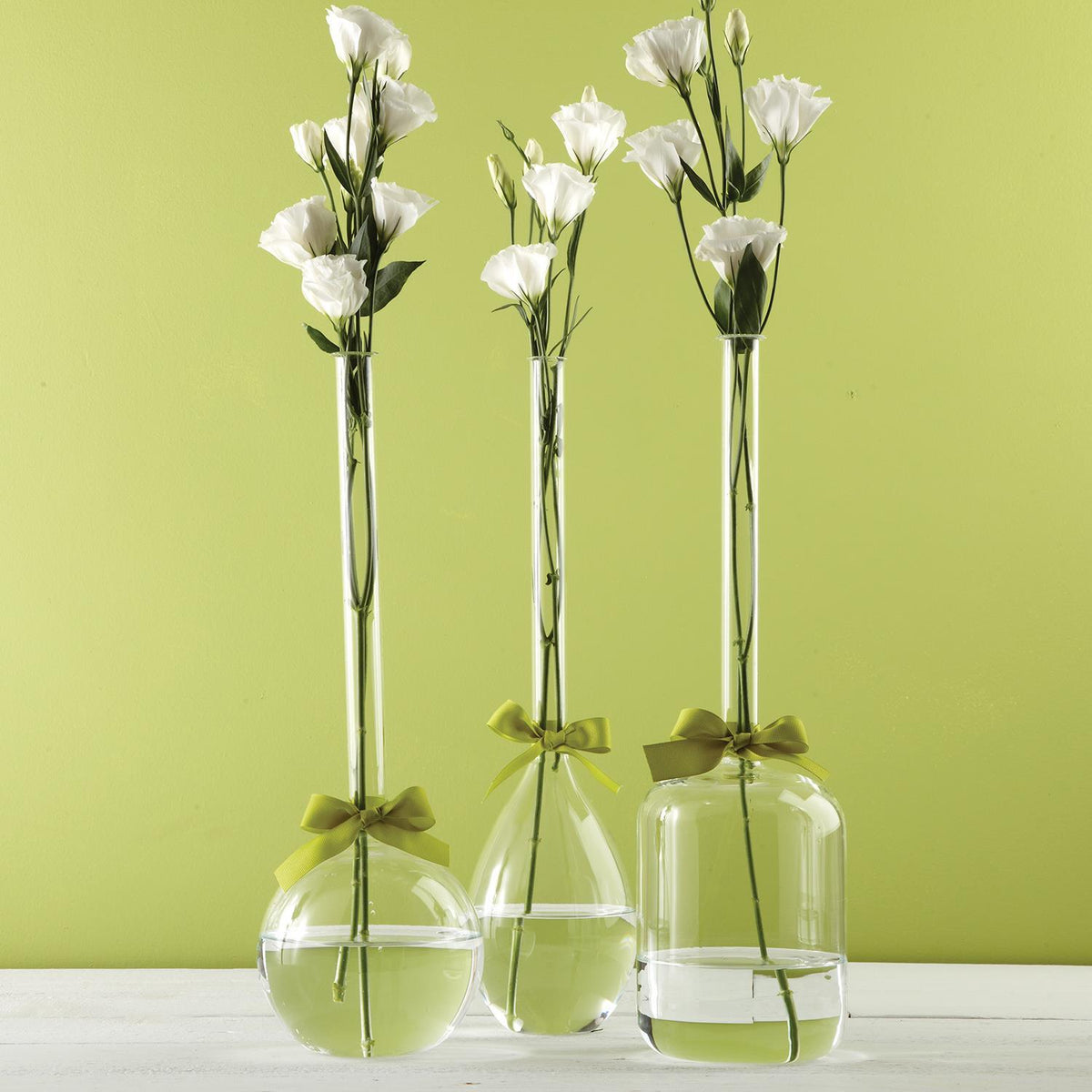 Sleek & Chic Vase Trio with Green Ribbon