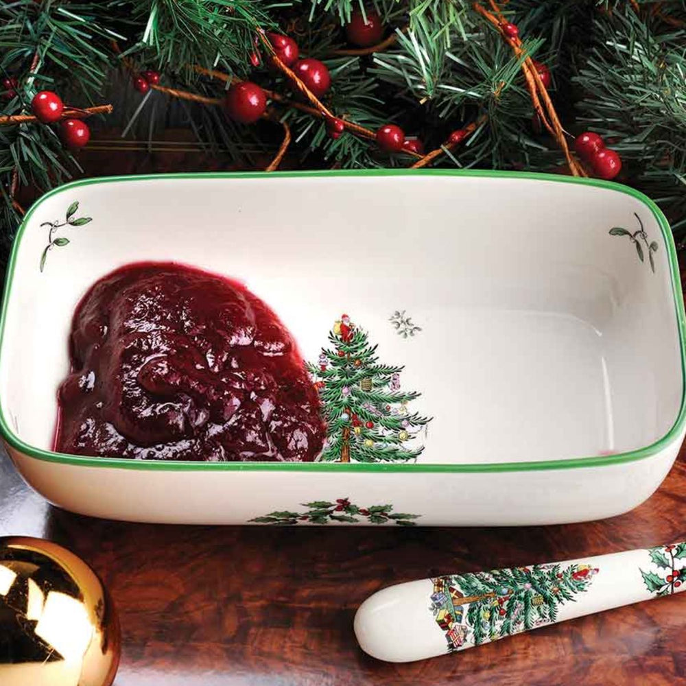 Christmas Tree Cranberry Server with Slotted Spoon