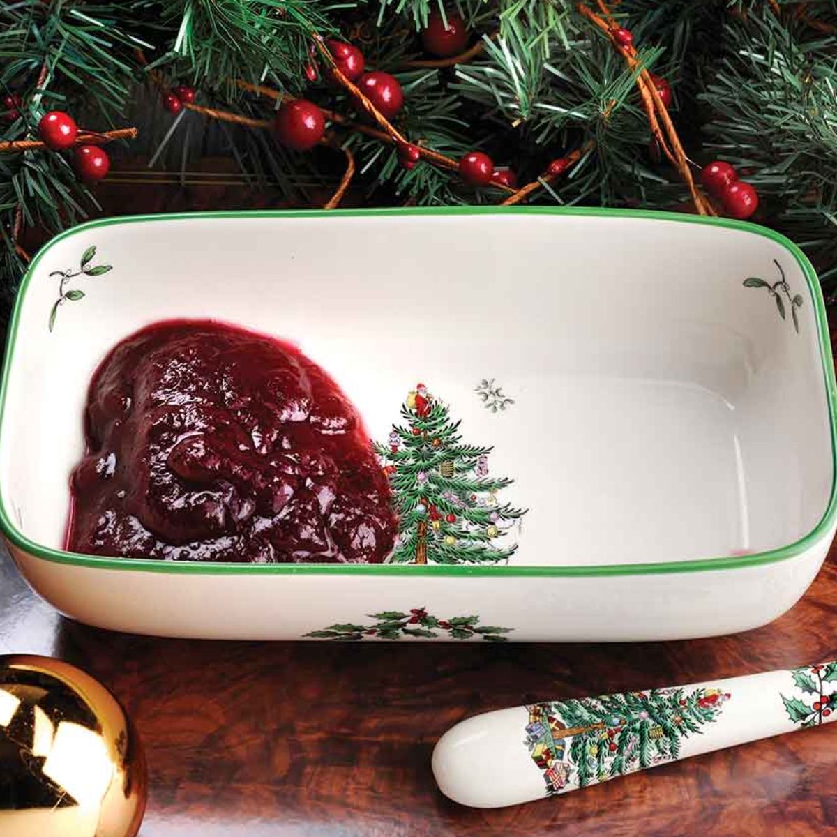 Christmas Tree Cranberry Server with Slotted Spoon