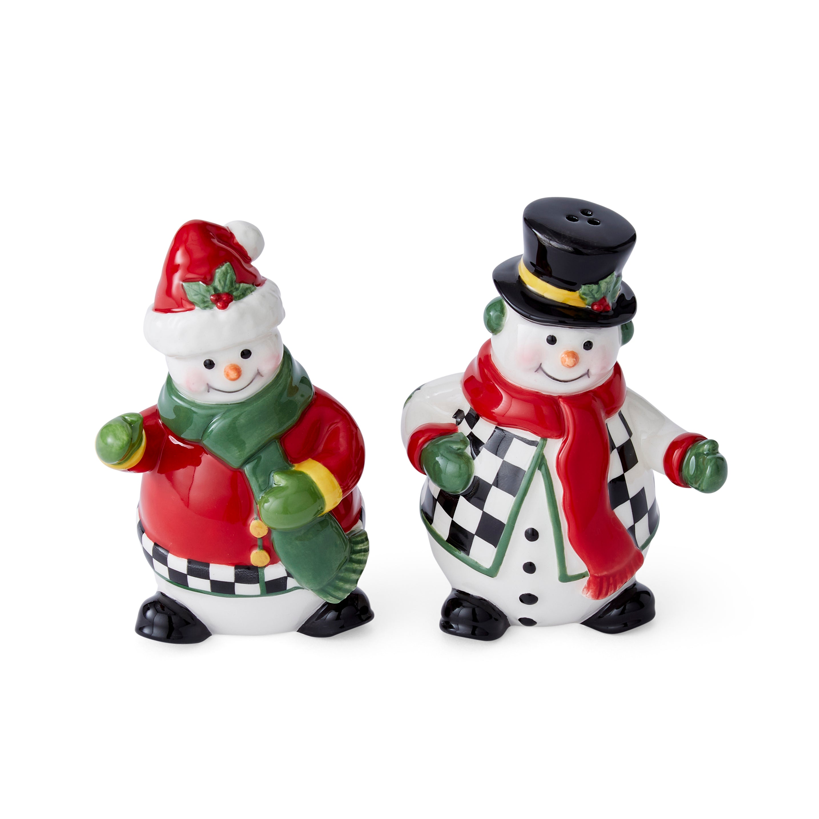 Christmas Tree Black & White 2-Piece Snowman Salt & Pepper Set