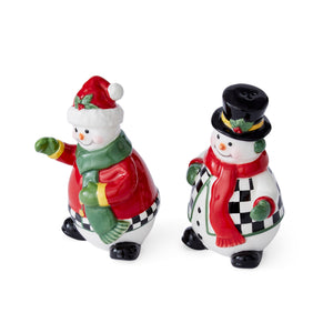 Christmas Tree Black & White 2-Piece Snowman Salt & Pepper Set