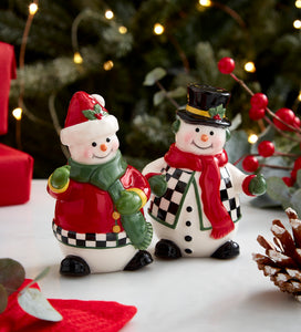 Christmas Tree Black & White 2-Piece Snowman Salt & Pepper Set