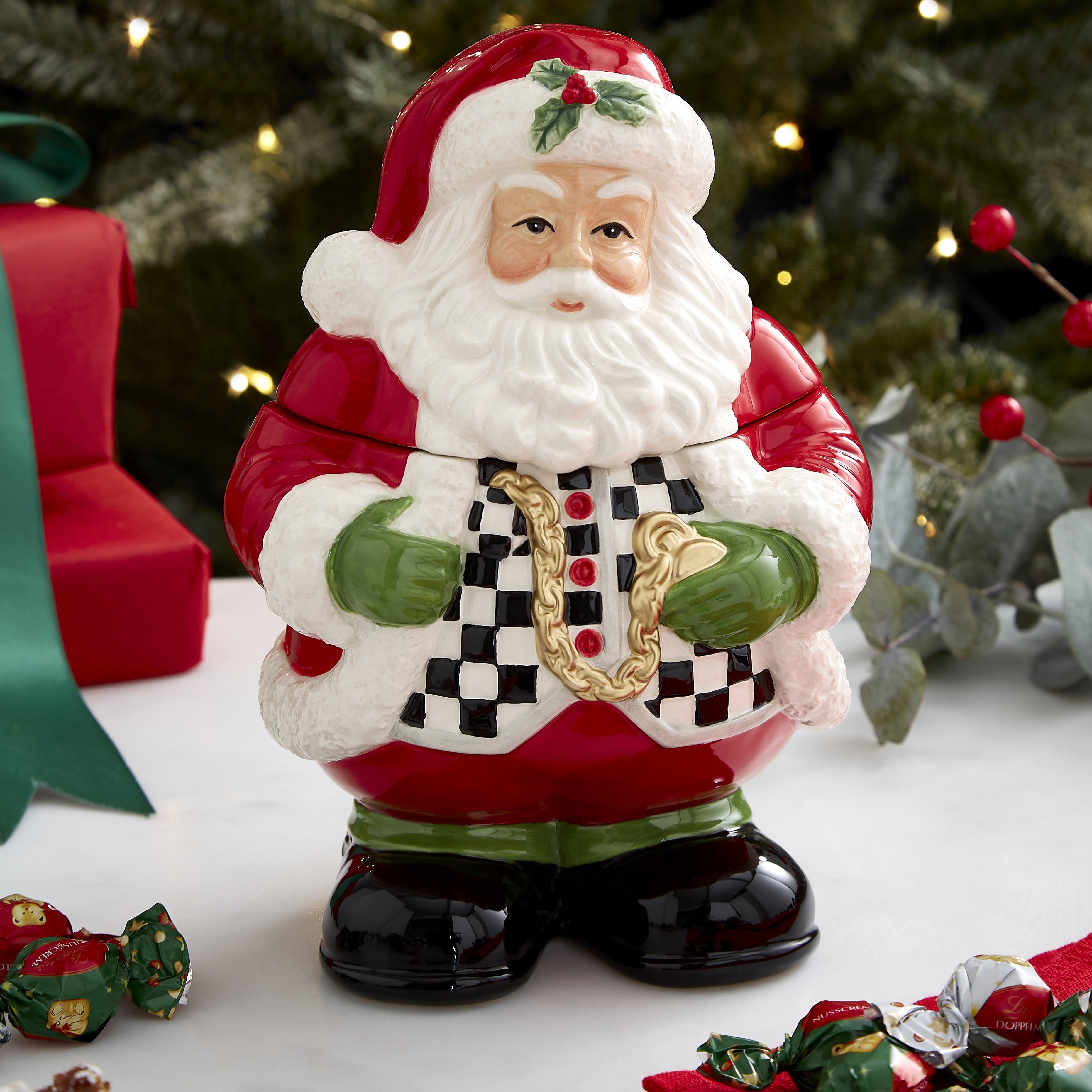 Christmas Tree Black & White Santa Candy Jar