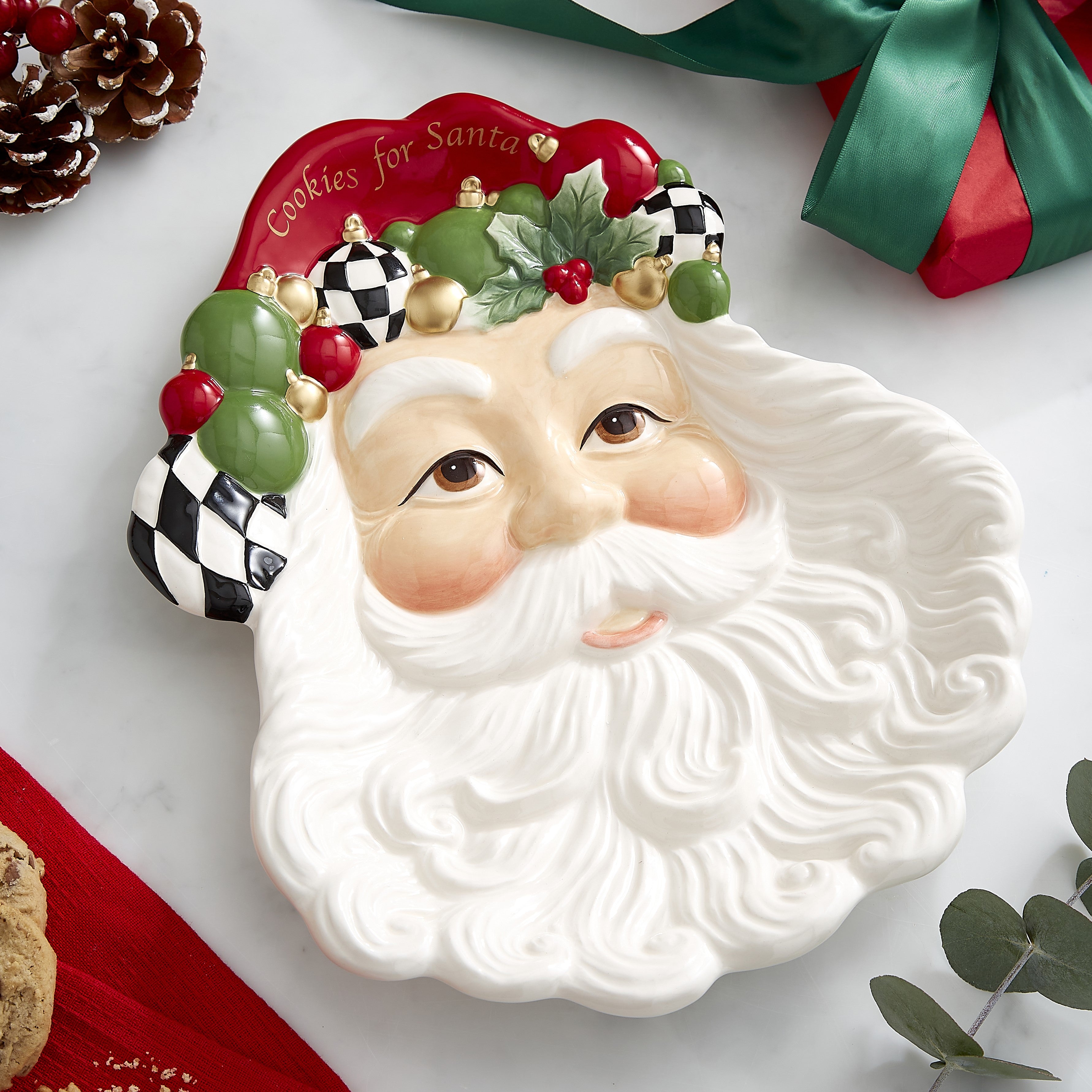 Christmas Tree Black & White 12" Santa Plate
