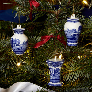 Blue Italian Christmas Mini Urn Ornaments, Set of 3