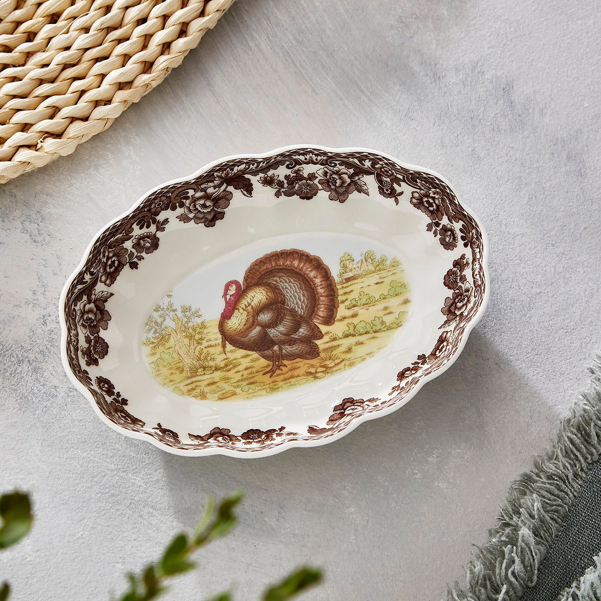 Woodland Turkey Oval Fluted Dish