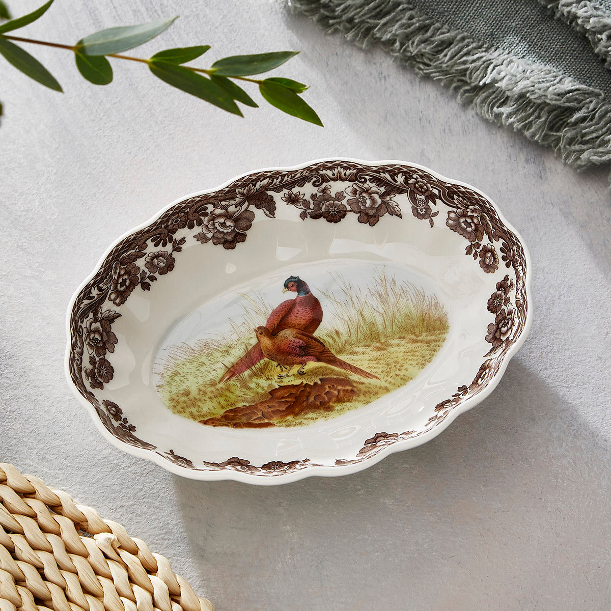 Woodland Pheasant Oval Fluted Dish