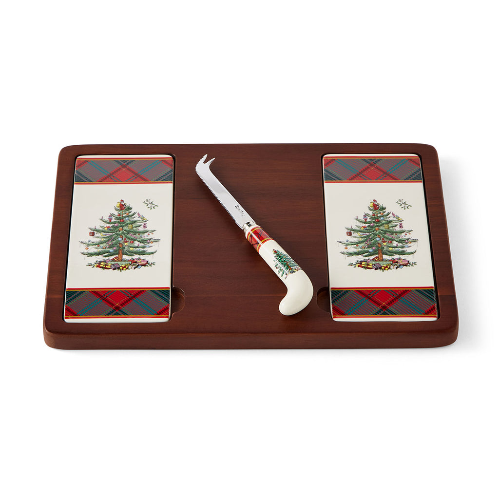 Christmas Tree Tartan 13" Cheese Board & Knife